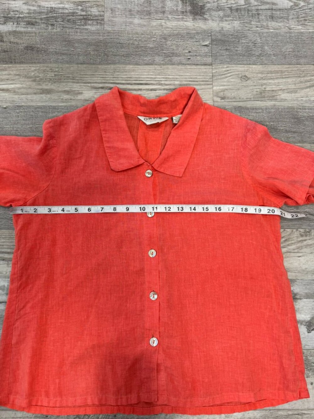 Orvis coral hemp short sleeve button front womens shirt oversize small J2 - Picture 3 of 5